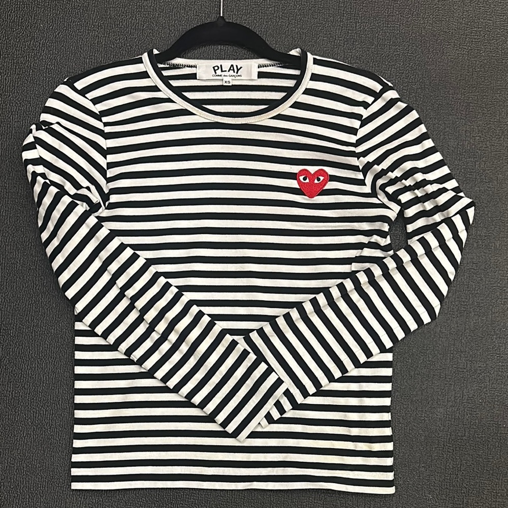 Comme des Garcons PLAY Kids Black and White Striped Long Sleeve Tee